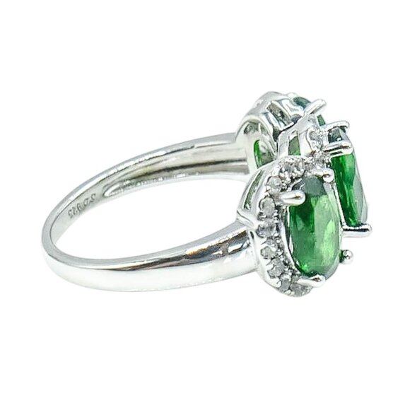 Chrome Diopside and White Topaz Three Stone Ring Sterling Silver Size 5 - Picture 2 of 4